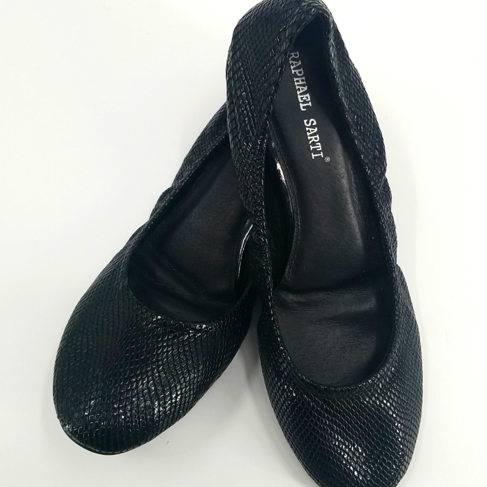 RS Black Genuine Leather‎ Textured Ballet Flat